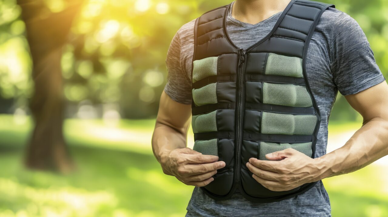 gilet lesté avancé porté par un athlète dans un cadre sportif en extérieur en pleine lumière d un après-midi ensoleillé